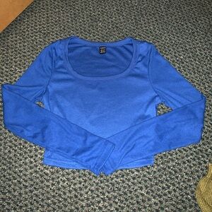 Shein Blue Long Sleeve Crop Top